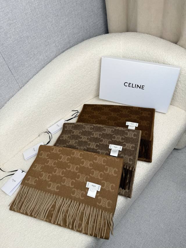 Celine. This year's new Cl logo cashmere long scarf, unisex, double-sided jacqu