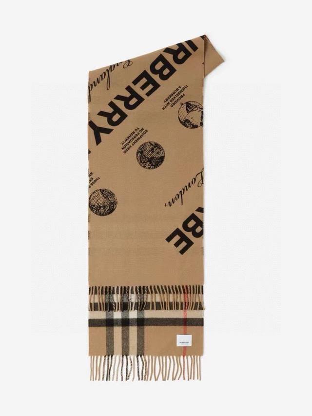 Burberry Reversible Label Print Cashmere Scarf, Made in Italy, this Italian-made