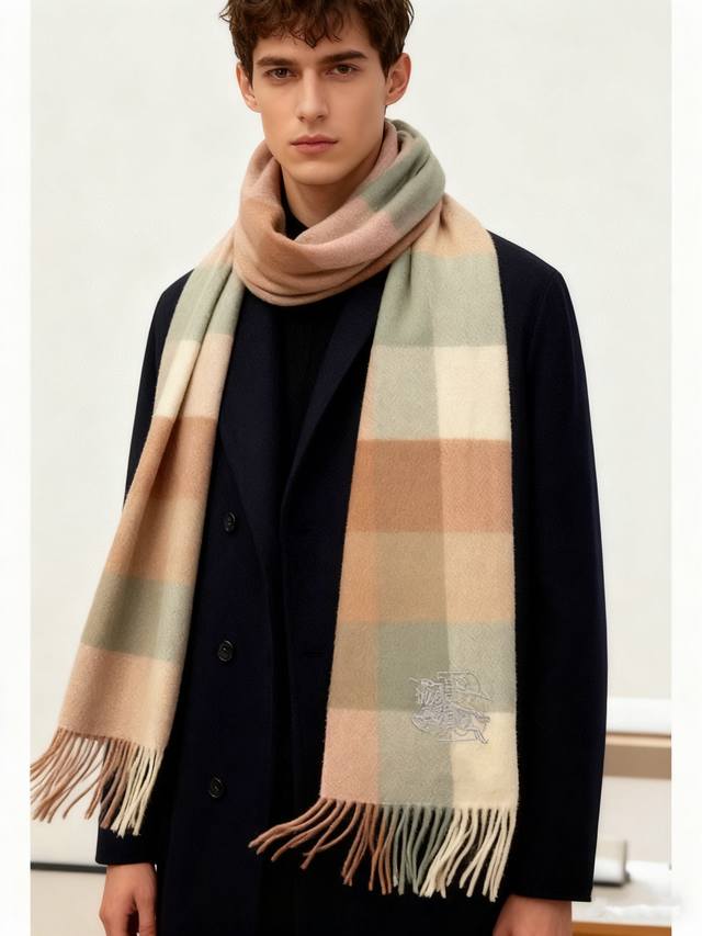 New Arrival! Burberry Men's and Women's Check Equestrian Embroidered Scarf. A c