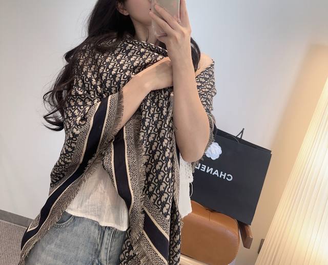 High-quality Dior shawl/scarf. The classic monogram print paired with the luxur