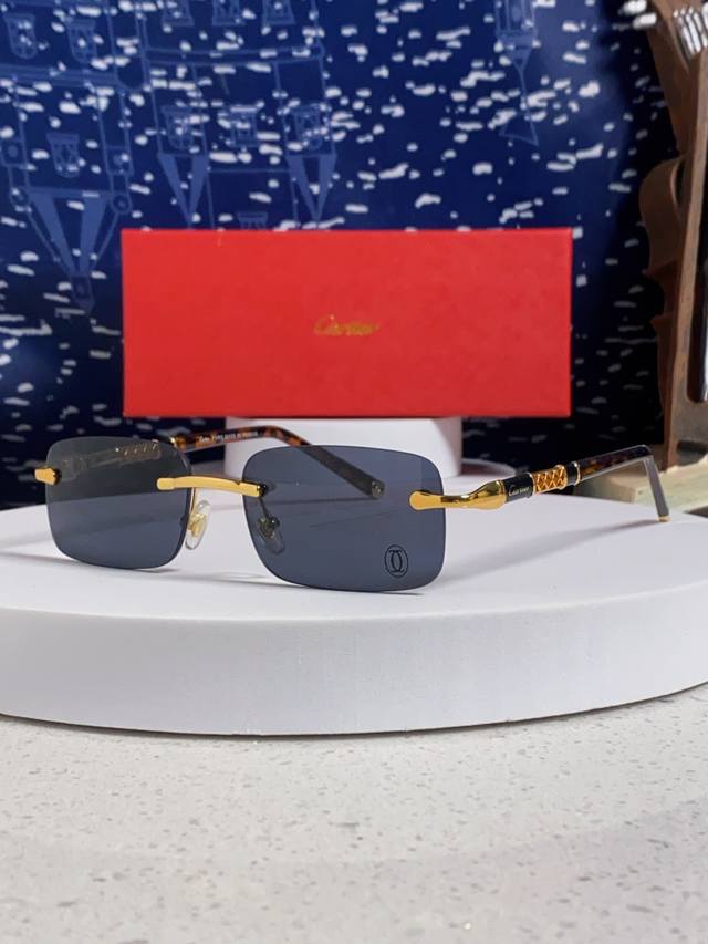 Cartier 2025 New Frameless Beveled Sunglasses for Men, Stylish Retro Square Fram