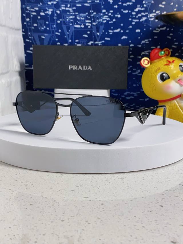 Prada women's sunglasses with triangular logo, stylish metallic, versatile outd