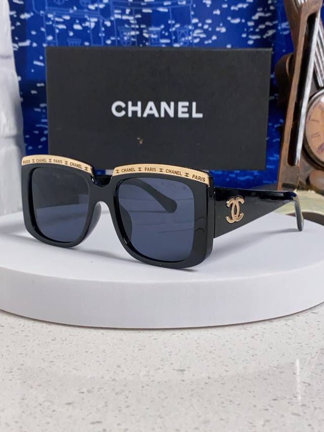 Chanel 2025 New Large Frame Square Metal Edge Double C Logo Sunglasses Women's S