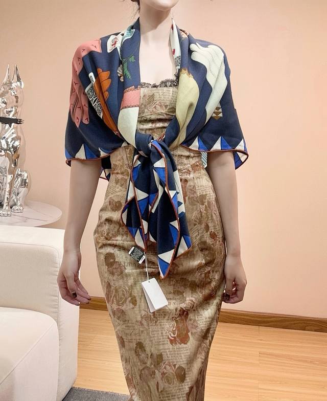 New Arrival! "Glove Time" 140 Double-Sided Silk and Wool Shawl Hand-rolled Hem S