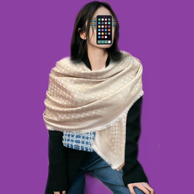 New Arrival: This LV monogram shawl blends silk and wool for a soft and warm te