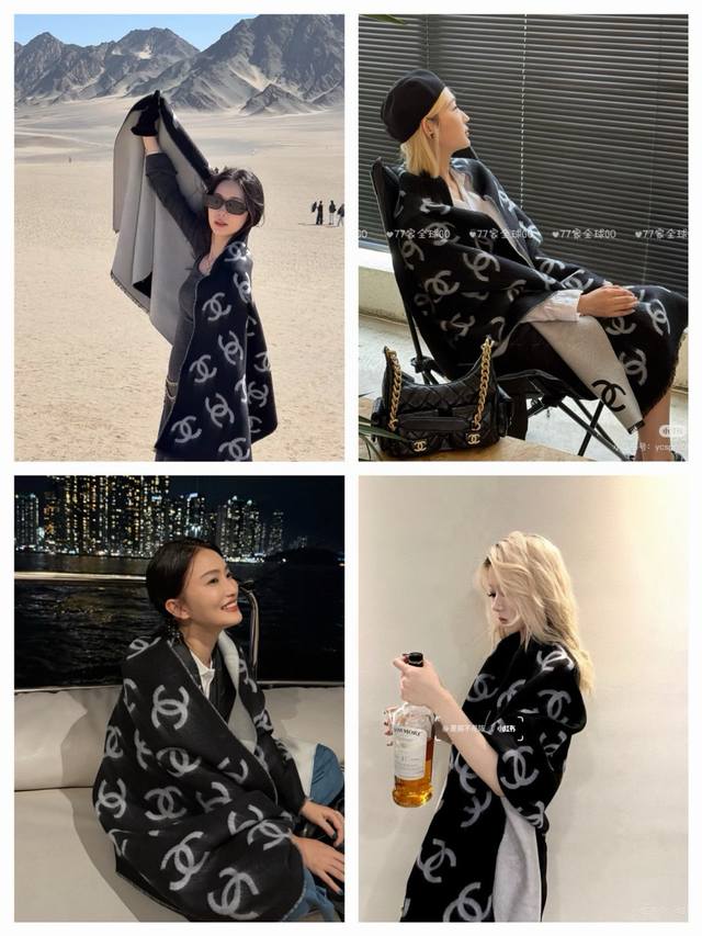 Chanel 25B New Double-Sided Cashmere Scarf/Shawl. Double-sided design, one side