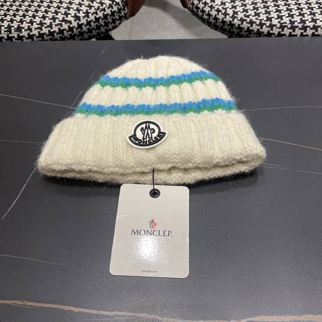 Moncler Striped Hat Women's New Knitted Hat Autumn and Winter Warm Ear-Protectin