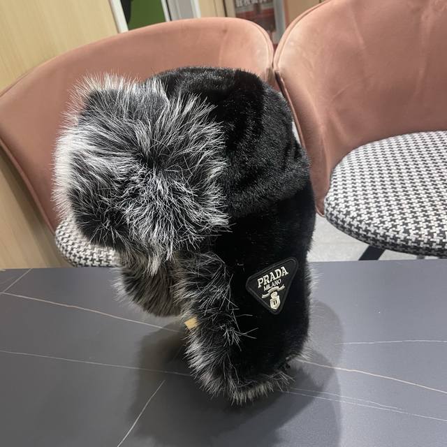 Prada Faux Mink Fur Warm Lei Feng Hat for Men and Women, Thickened Winter Cold