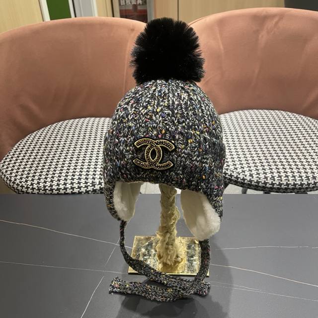 Chanel knitted hat for women, autumn and winter, thickened, warm, casual, versat