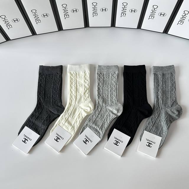 Special Packaging Chanel New Cashmere Mid-Length Slouch Socks! Five pairs per bo