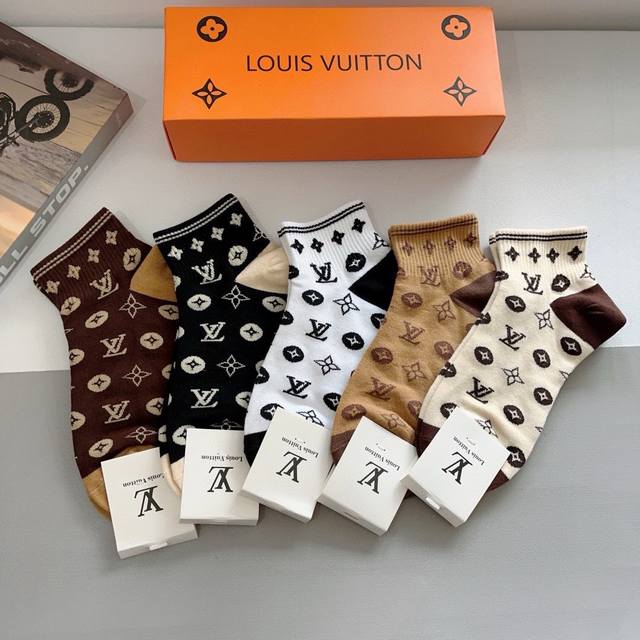 5 pairs per box (with packaging) - Louis Vuitton super popular pure cotton boat