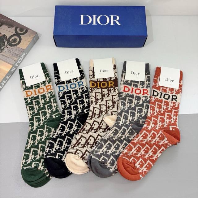 5 pairs per box with packaging Dior new calf socks! High-quality double-needle,