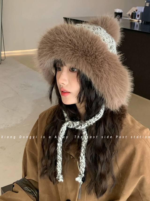 Moncler Korean Style Plush Lei Feng Hat for Women, Winter Warmth, Fleece Lined,