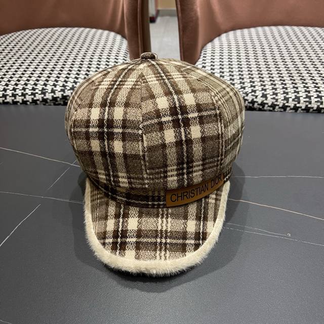 Dior Korean Style Influencer Plaid Octagonal Hat Women's Autumn New Wide Brim F