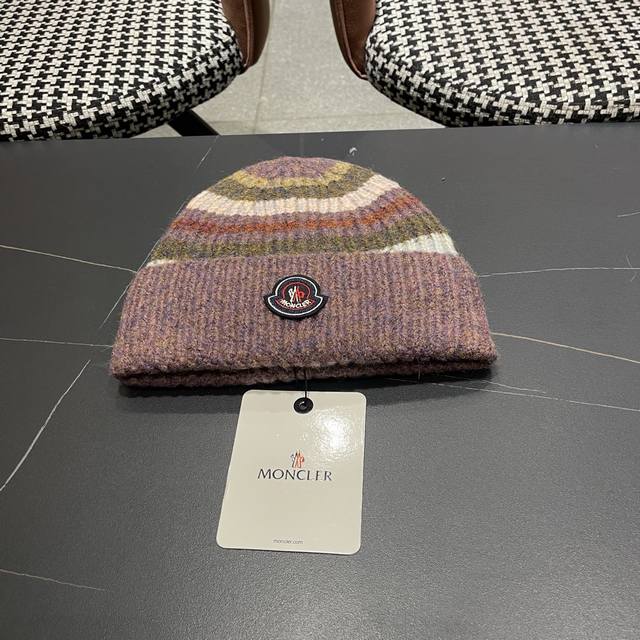 Moncler Fairy Pocket Color Block Striped Knit Hat for Women, 2025 Winter New Sty