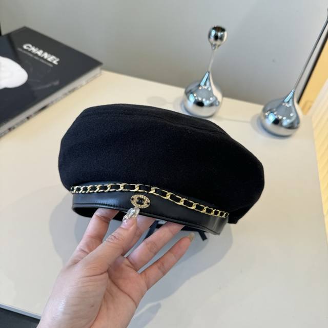 Chanel wool beret, Chanel-style chain beret, head circumference 57cm DDD