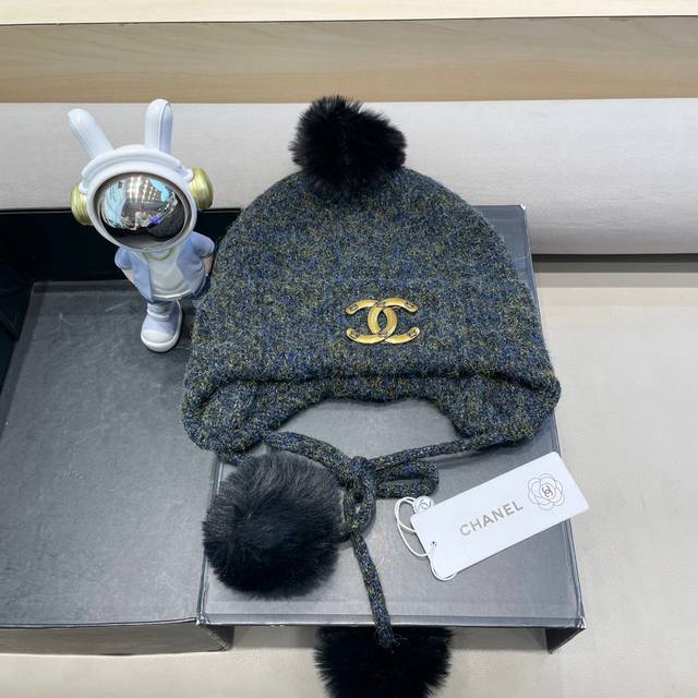 Chanel Fall/Winter Warm Rabbit Fur Pom-Pom Knit Hat, Cute, Fleece-Lined, Windpro