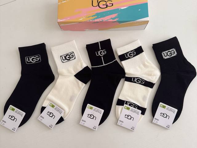Special Ugg Ugg New Women's Mid-Calf Socks, Box of 5 Pairs, made of pure cotton