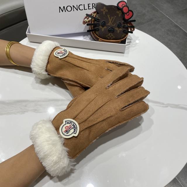 Moncle American Retro Winter Warm Gloves Women's Suede Plush Outdoor Cycling Ski