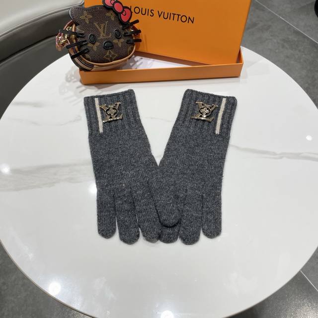 Lv Louis Vuitton Designer Wool Blend Color Block Knitted Warm Gloves Women's Win