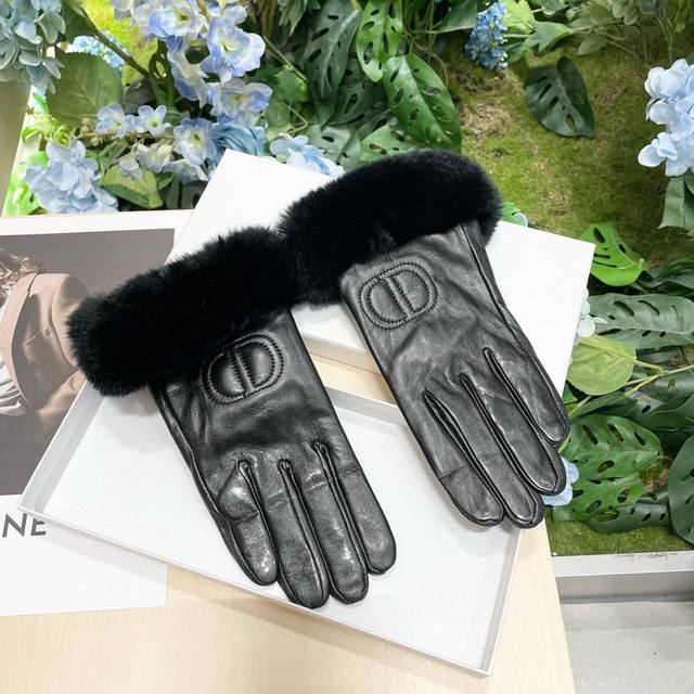 Women's Dior Didr New Autumn/Winter Slippery Rabbit Fur Cd Lambskin Embroidered