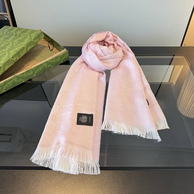 Double-sided Letter Jacquard Shawl, Grayish Pink Size: 48X180Cm 100% Wool Beaut