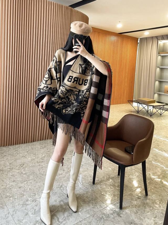 New War Horse Reversible Cape in Maillard Color 130X155Cm 100% Cashmere A must-