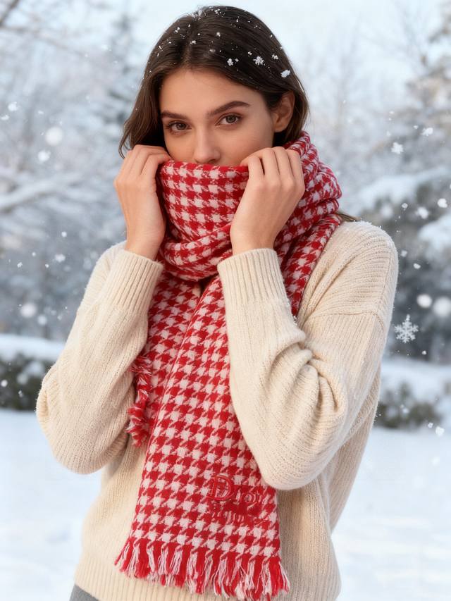 Dior overstock houndstooth color-blocked wool scarf, directly from Europe, genu