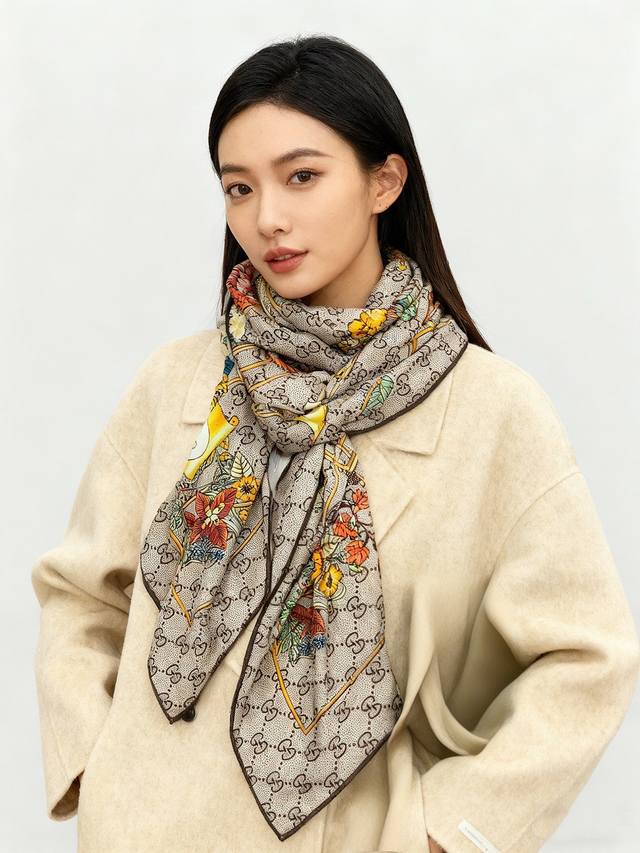 New Gucci Handkerchief with Animal and Floral Print The brand's iconic patterns