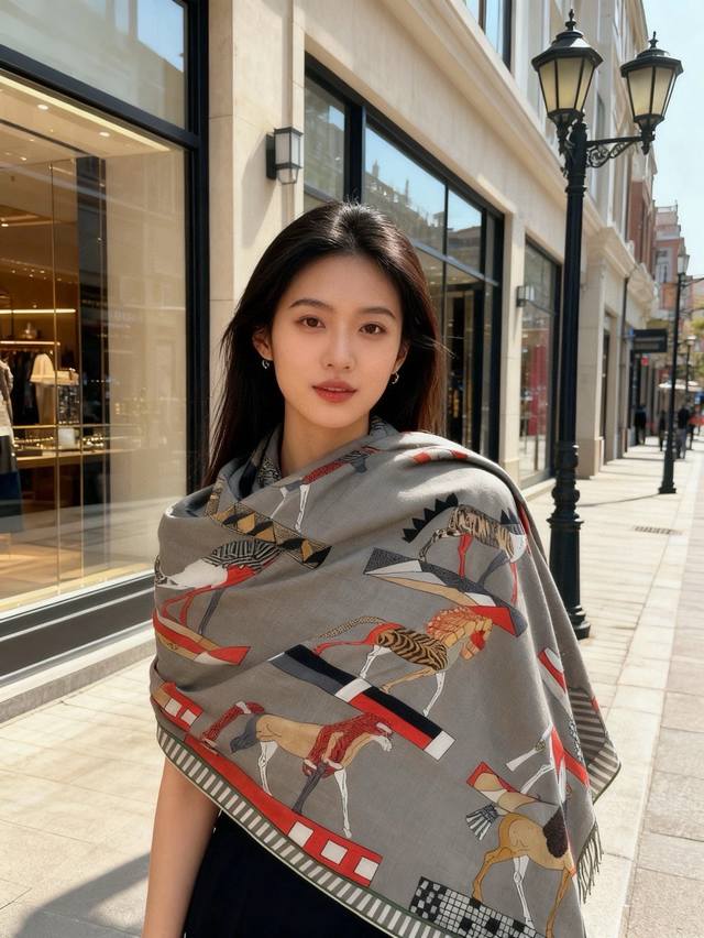 Full Speed Forward" 140 Double-Sided Velvet Shawl Hand-rolled Edge Silk and Wool