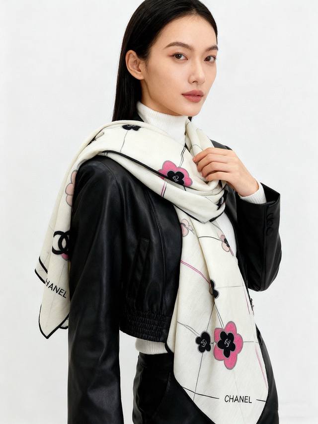 New Camellia Print 140cm Velvet Double-Sided Tonal Printed Scarf - VIP Recommen