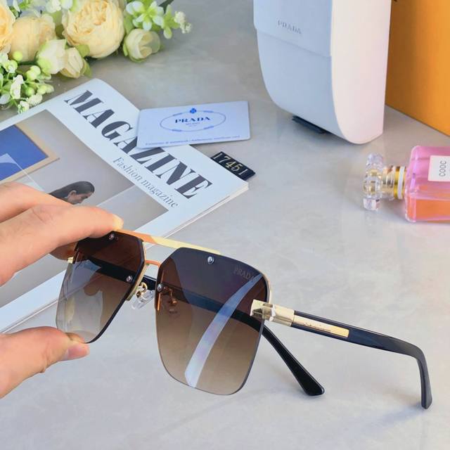 prad* European and American retro sunglasses, metal double bridge, high-end busi