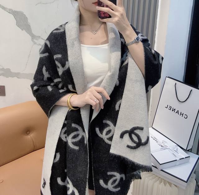 Chanel 25B New Double-Sided Cashmere Scarf/Shawl. Double-sided design, one side