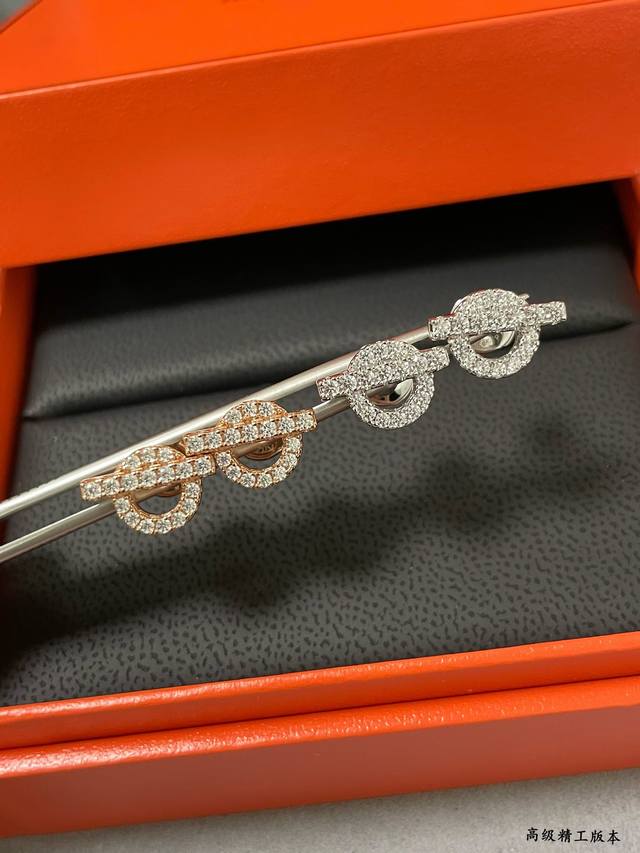 925 Hermes Ot full diamond stud earrings, exquisite craftsmanship, loved by many