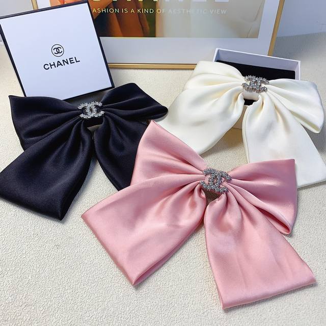 Chanel Mini Hair Clip Chanel Hair Clip Satin Bow Logo Spring Clip Elegant and Ve