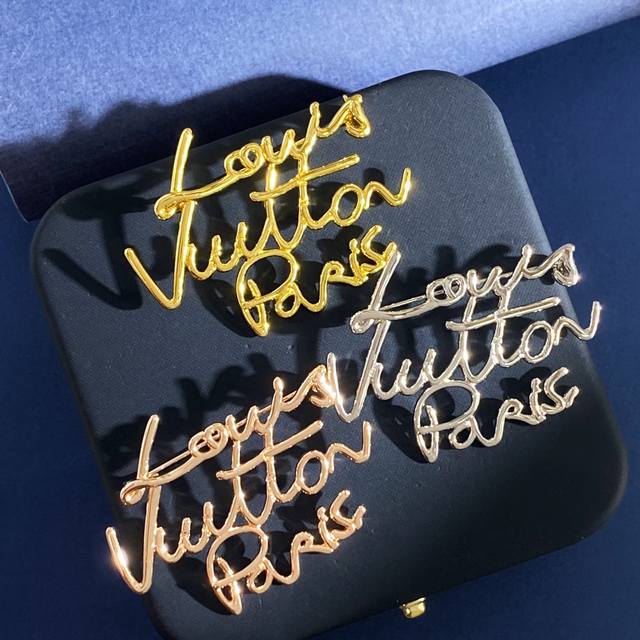 Lv Script Louis Vuitton New High-End Artistic Design Letter Line Metallic Polish