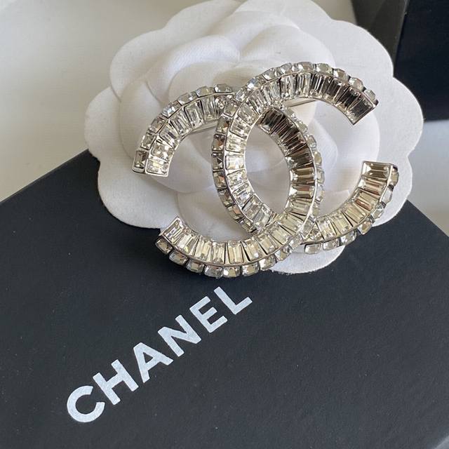 Chanel's latest Swarovski crystal square brooch, featuring a double C design and