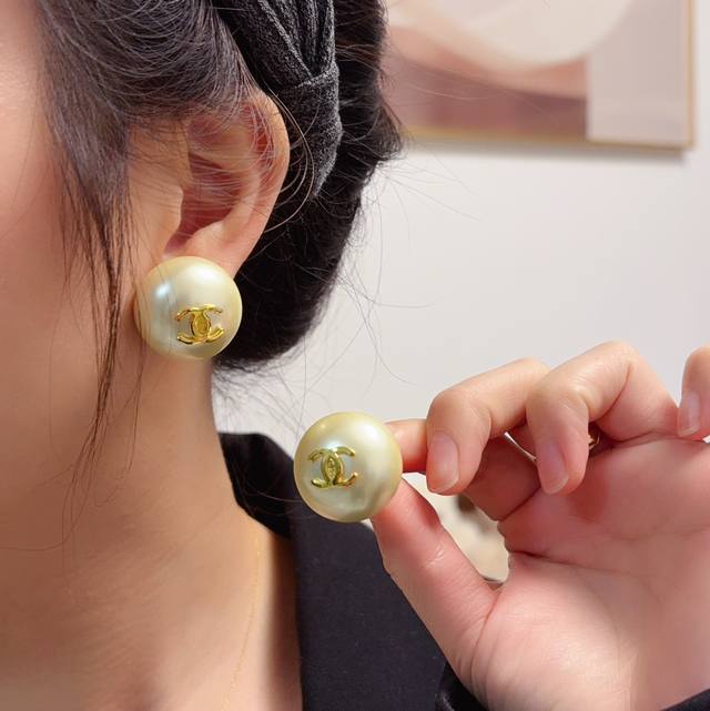 New High-Quality Chanel Vintage White Large Stud Earrings, Available Now at Bou