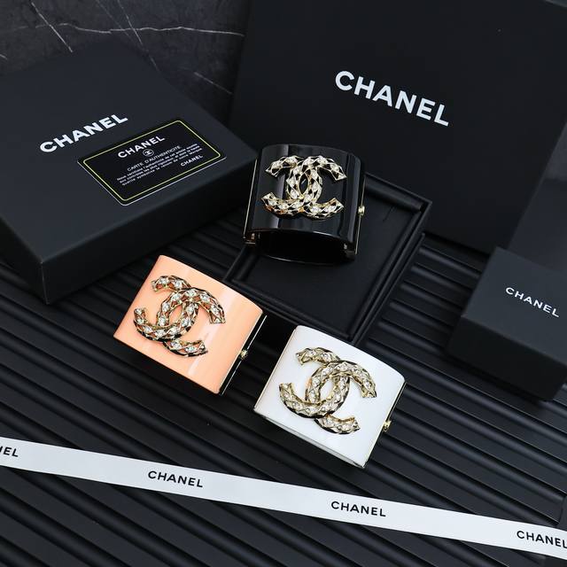 Chanel Acrylic Double C Hollow Wide Open Bangle Extra Large Acrylic Double C Sty