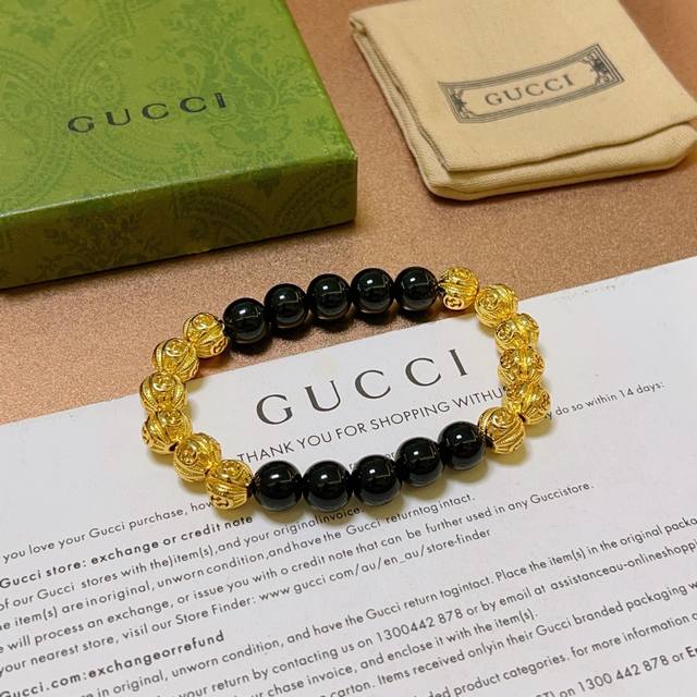 Gucci Luxury Bracelet, Unisex, Latest Style, All-Piece Black Agate Beaded Bracel