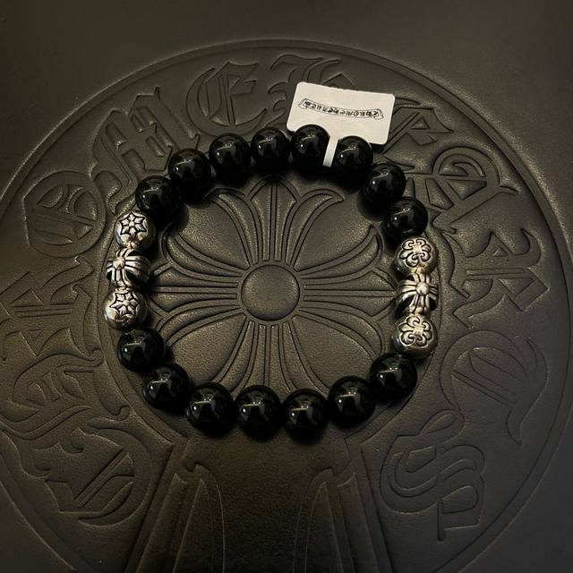 New boutique quality Chrome Hearts classic retro multi-element black agate brac