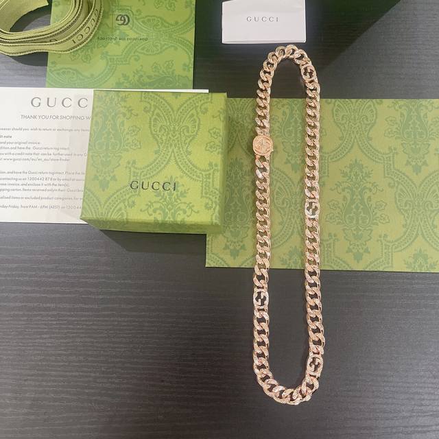 Gucci Interlocking Double G Rose Gold Necklace, Size 60 DDD