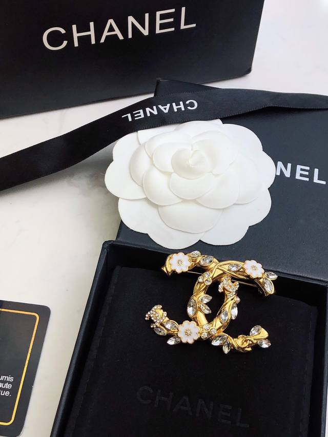 Chanel New Style Half-Diamond Camellia Double C Brooch, High-end Quality, Same M