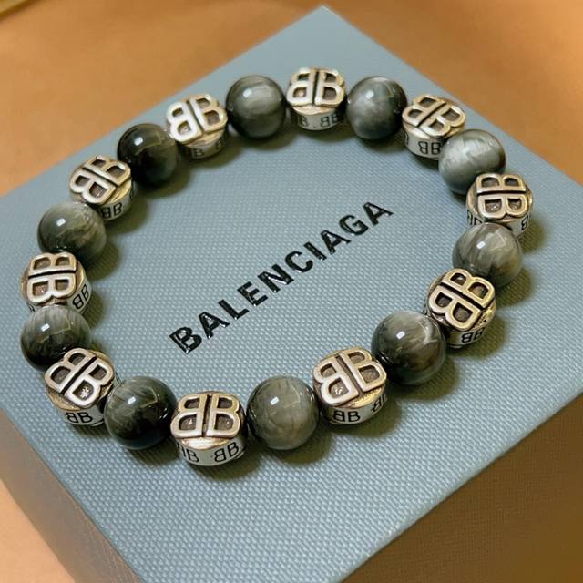 Exquisite replica of Balenciaga natural moonstone bracelet with tiger eye and T