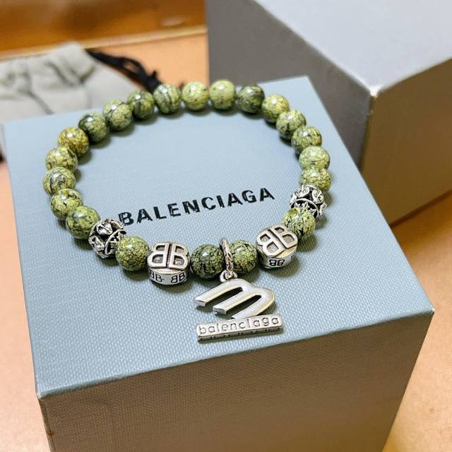 Exquisite replica of Balenciaga natural herbal stone bracelet with Thai silver