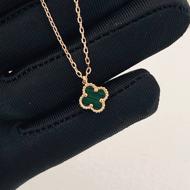 Vancleef*Arpel* Latest Rose Gold Mini Green Mother-of-Pearl Necklace, made of th