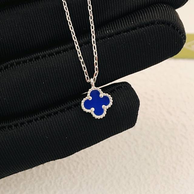 Vancleef*Arpel* Latest Silver Mini Blue Mother-of-Pearl Necklace, made of the sa