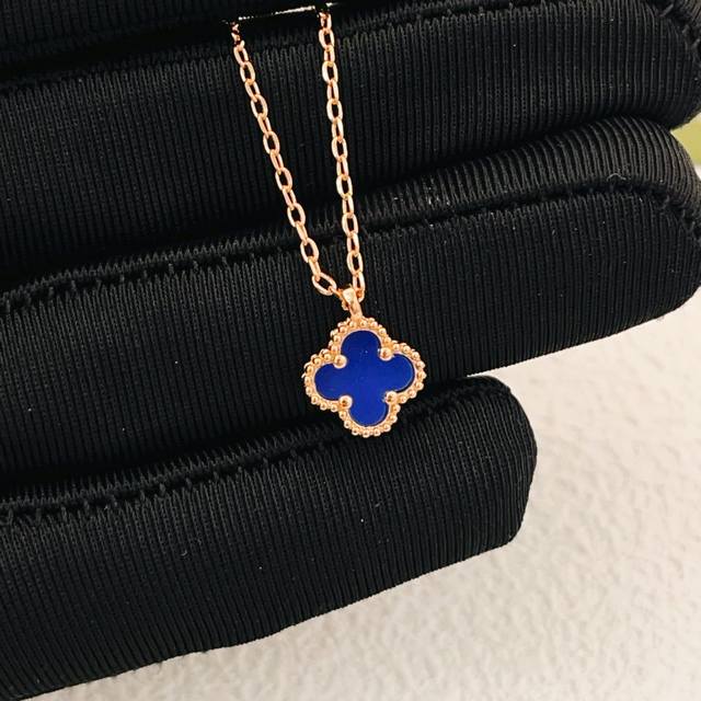 Vancleef*Arpel* Latest Rose Gold Mini Blue Mother-of-Pearl Necklace, made of the