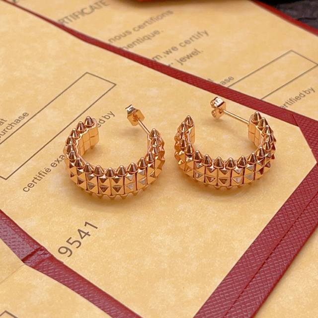 Ke016 Cartie* Latest Cartier rose gold polished stud earrings, wide version, sam
