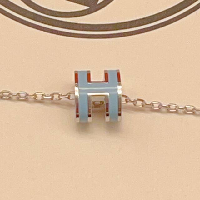 Hx075 He Mes' latest blue enamel mini silver necklace, made of the same brass ma